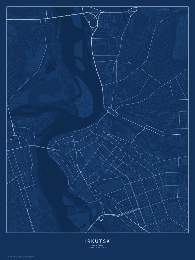 Irkutsk map poster, blueprint style