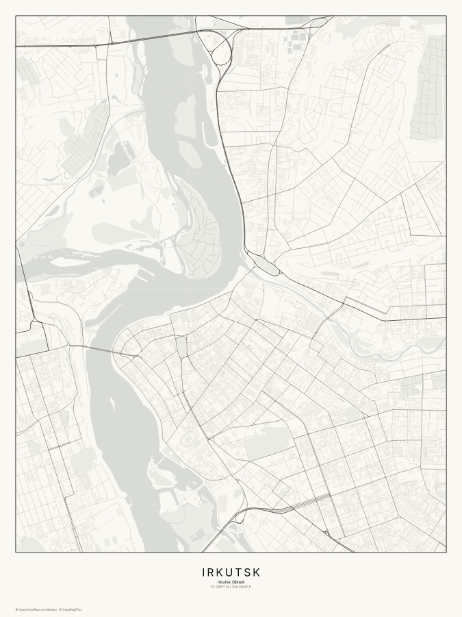 Irkutsk map poster, classic style