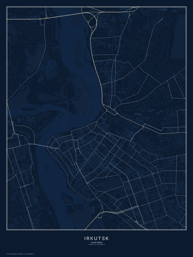 Irkutsk map poster, midnight style