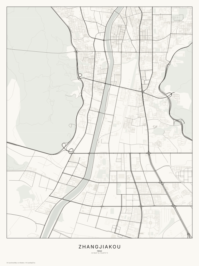 Zhangjiakou map poster, classic style