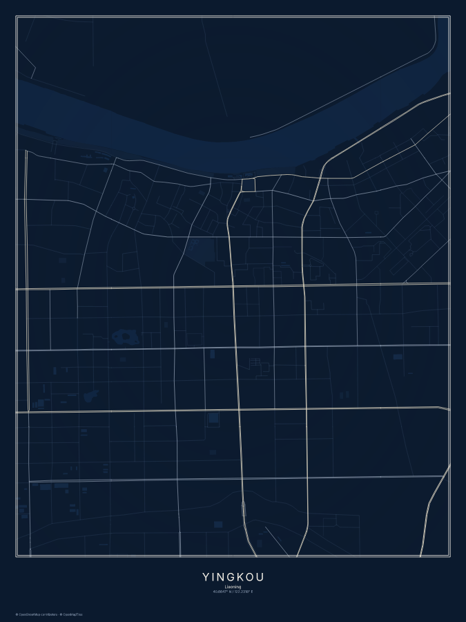 Yingkou map poster, midnight style