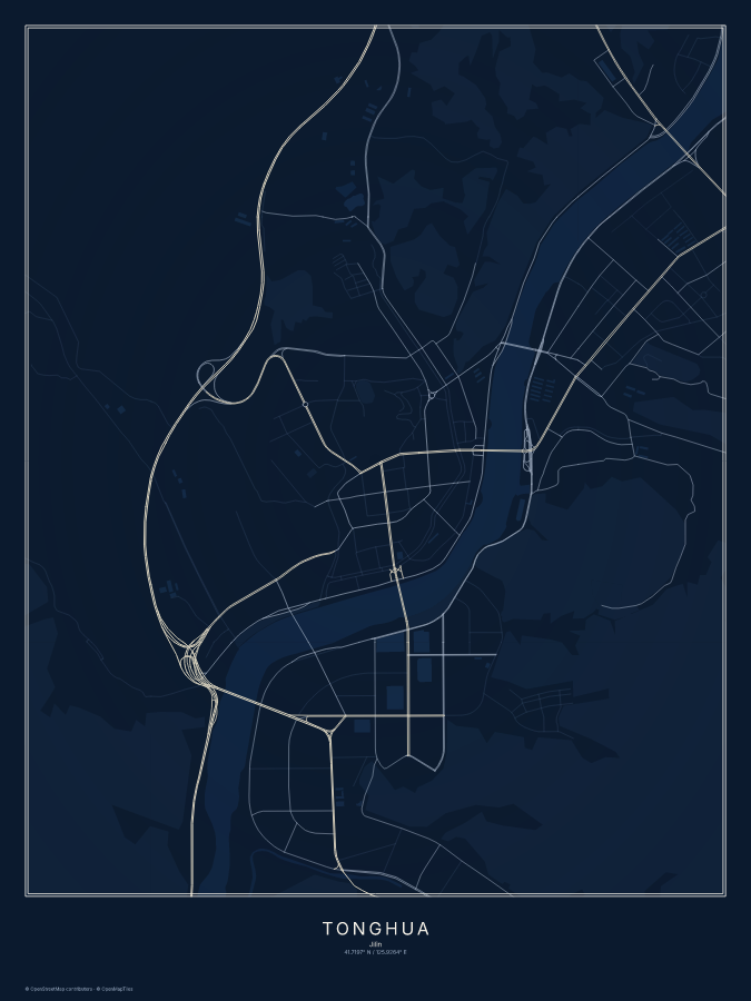 Tonghua map poster, midnight style