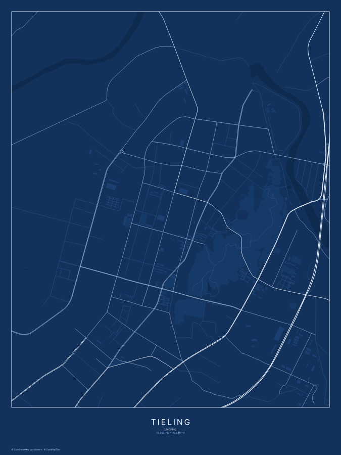 Tieling map poster, blueprint style