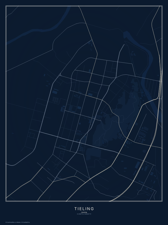 Tieling map poster, midnight style