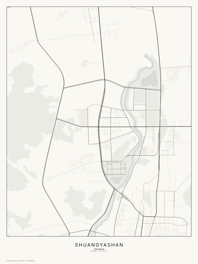 Shuangyashan map poster, classic style