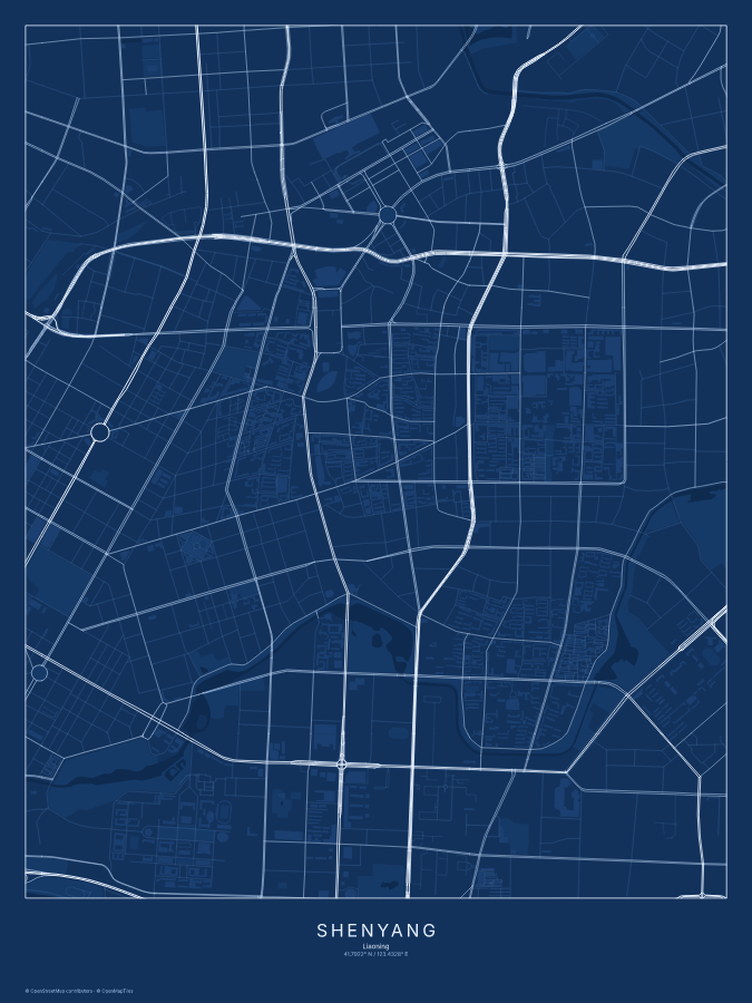Shenyang map poster, blueprint style