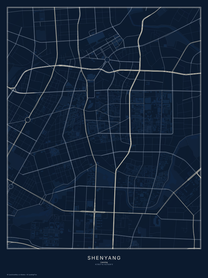 Shenyang map poster, midnight style