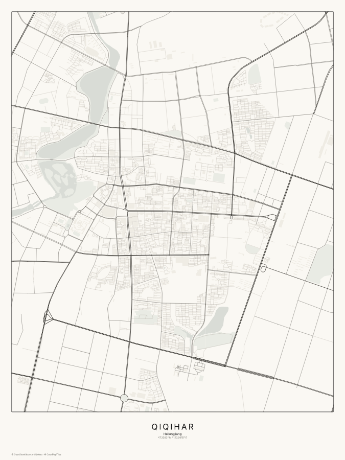 Qiqihar map poster, classic style