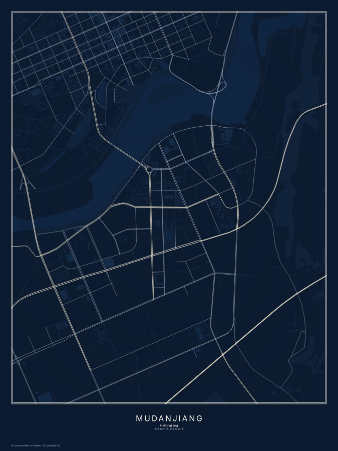 Mudanjiang map poster, midnight style