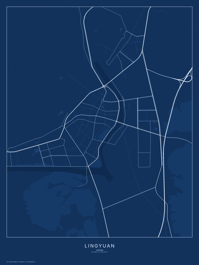 Lingyuan map poster, blueprint style