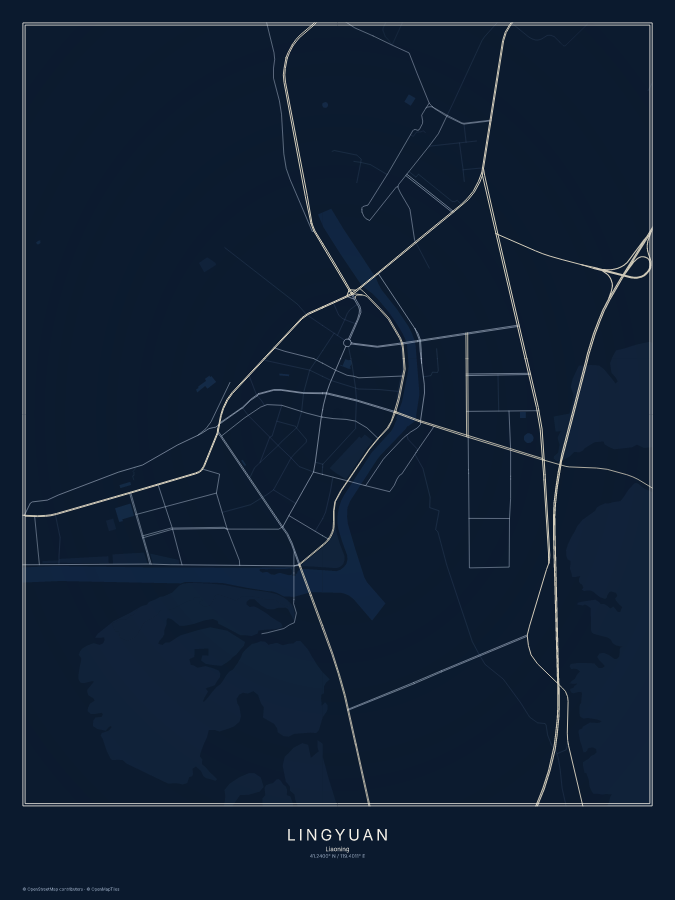 Lingyuan map poster, midnight style
