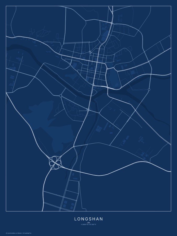 Longshan map poster, blueprint style