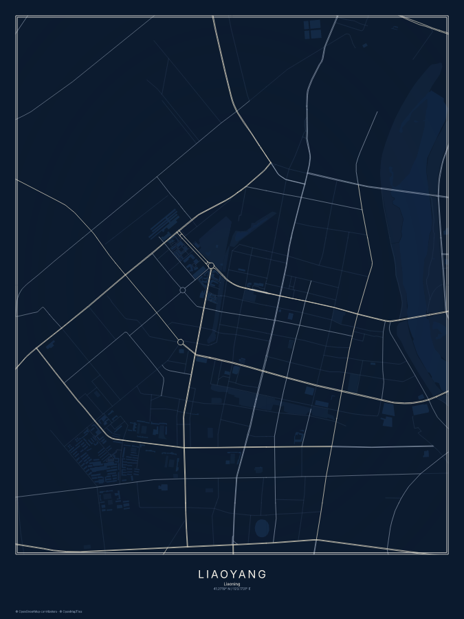 Liaoyang map poster, midnight style