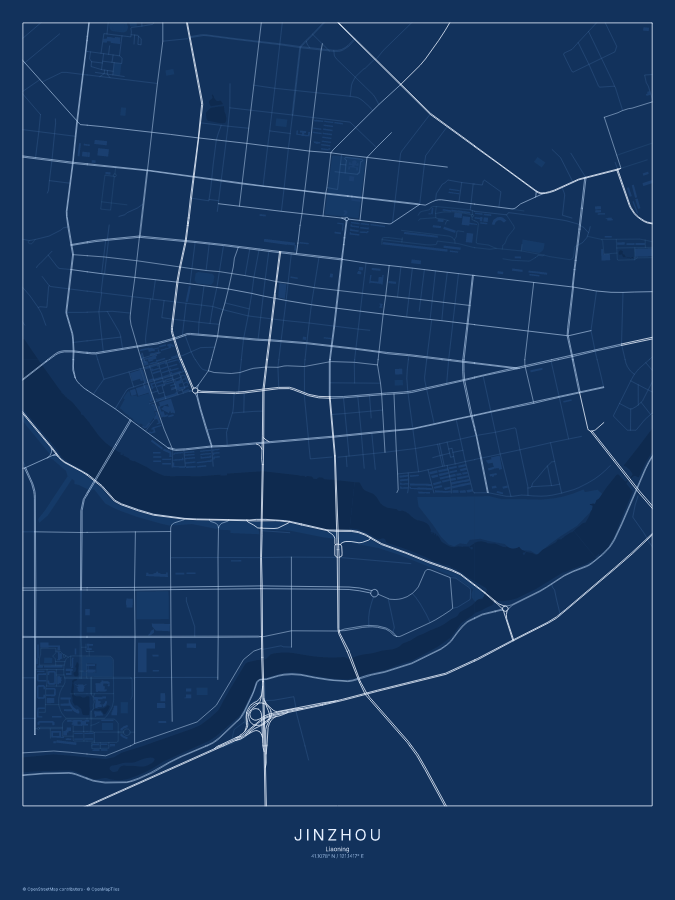 Jinzhou map poster, blueprint style