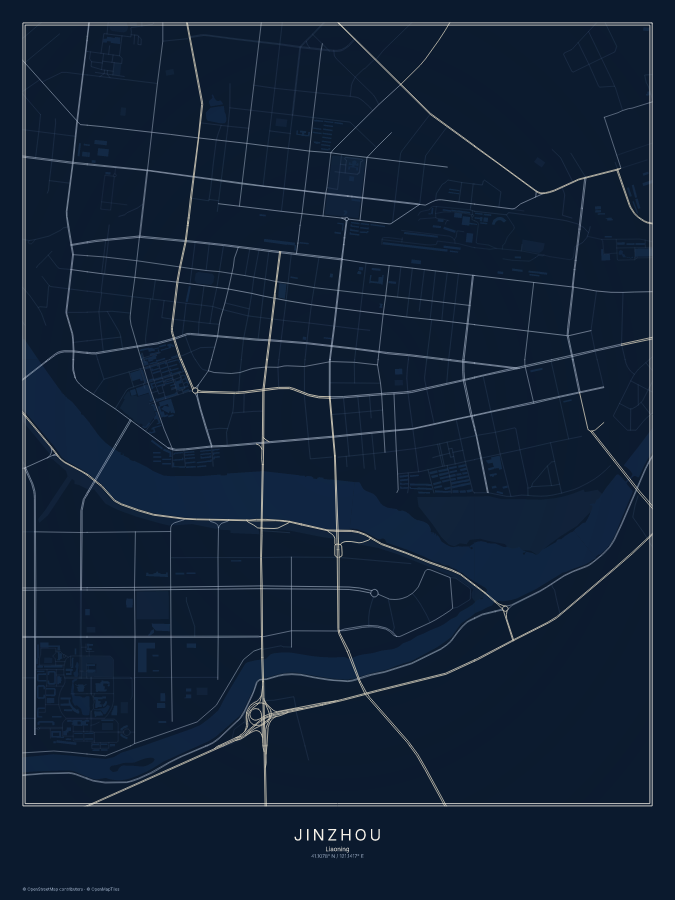 Jinzhou map poster, midnight style