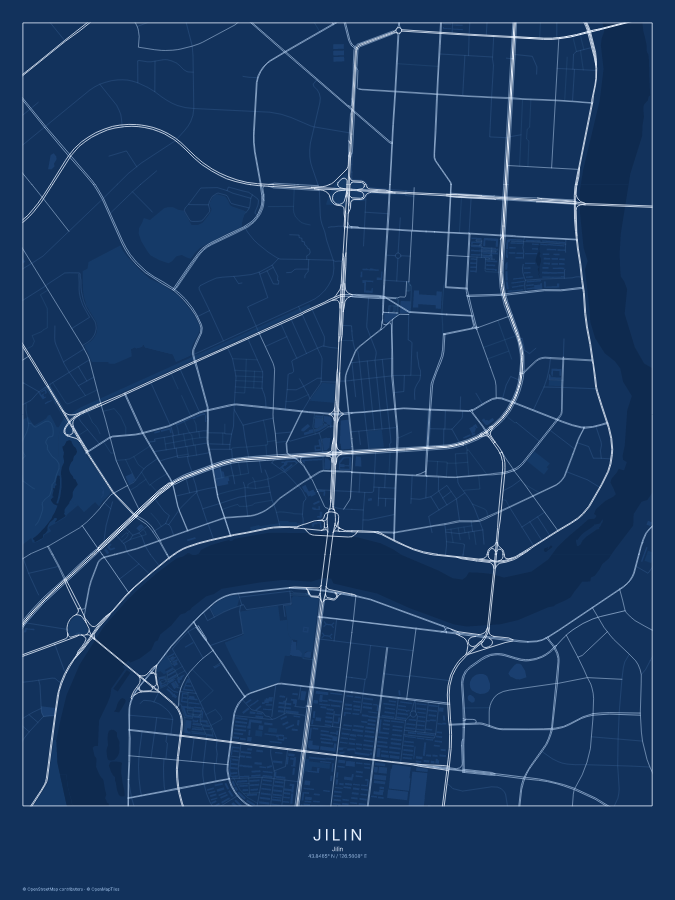 Jilin map poster, blueprint style
