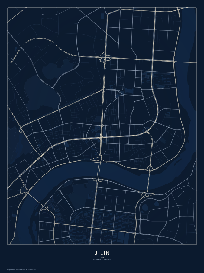 Jilin map poster, midnight style
