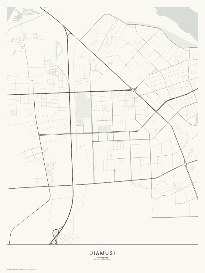 Jiamusi map poster, classic style