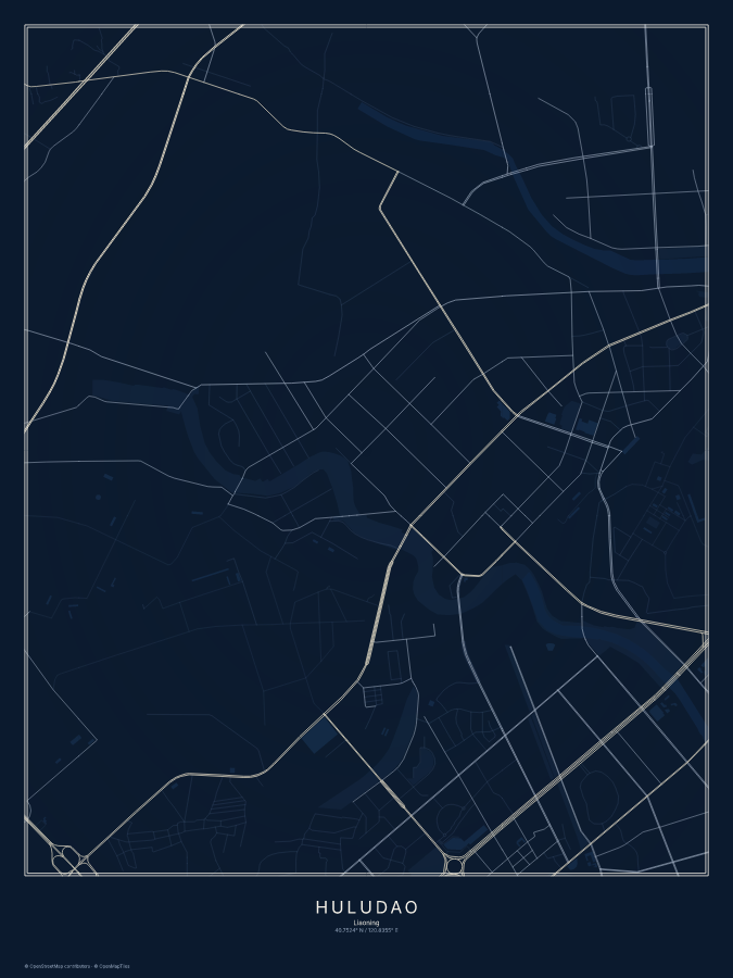 Huludao map poster, midnight style