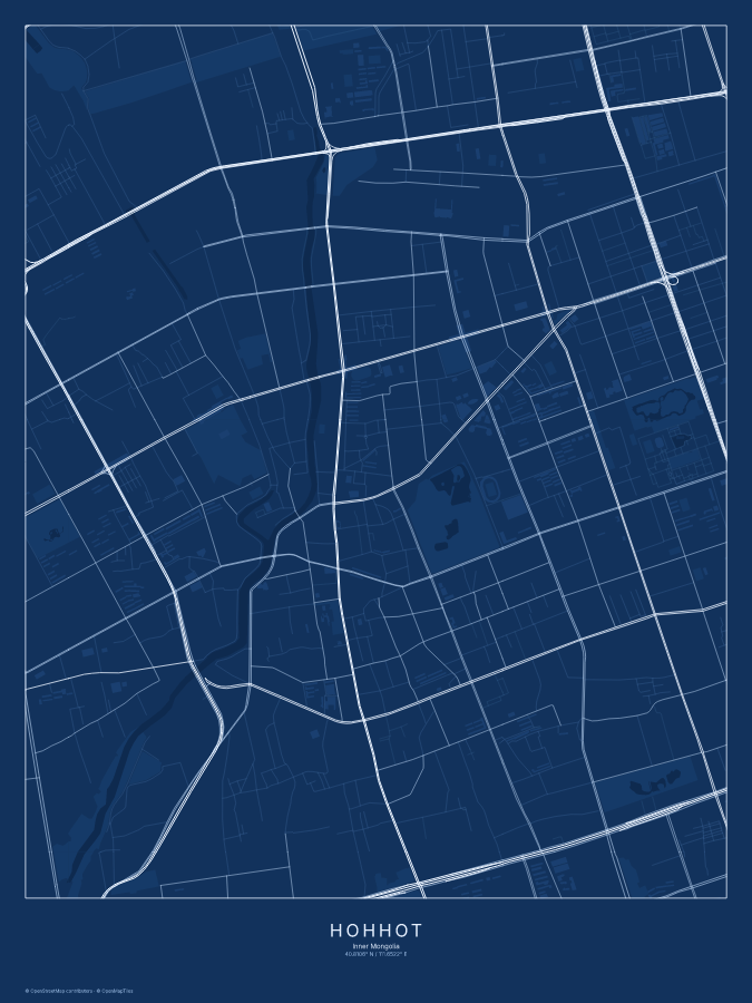 Hohhot map poster, blueprint style