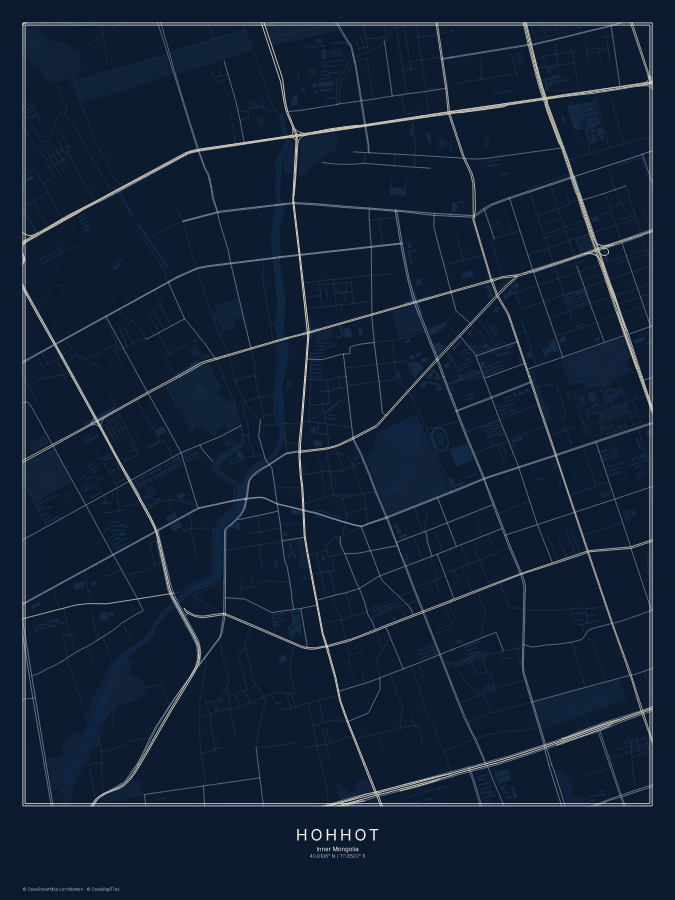 Hohhot map poster, midnight style