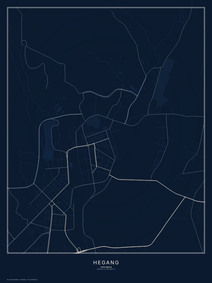 Hegang map poster, midnight style