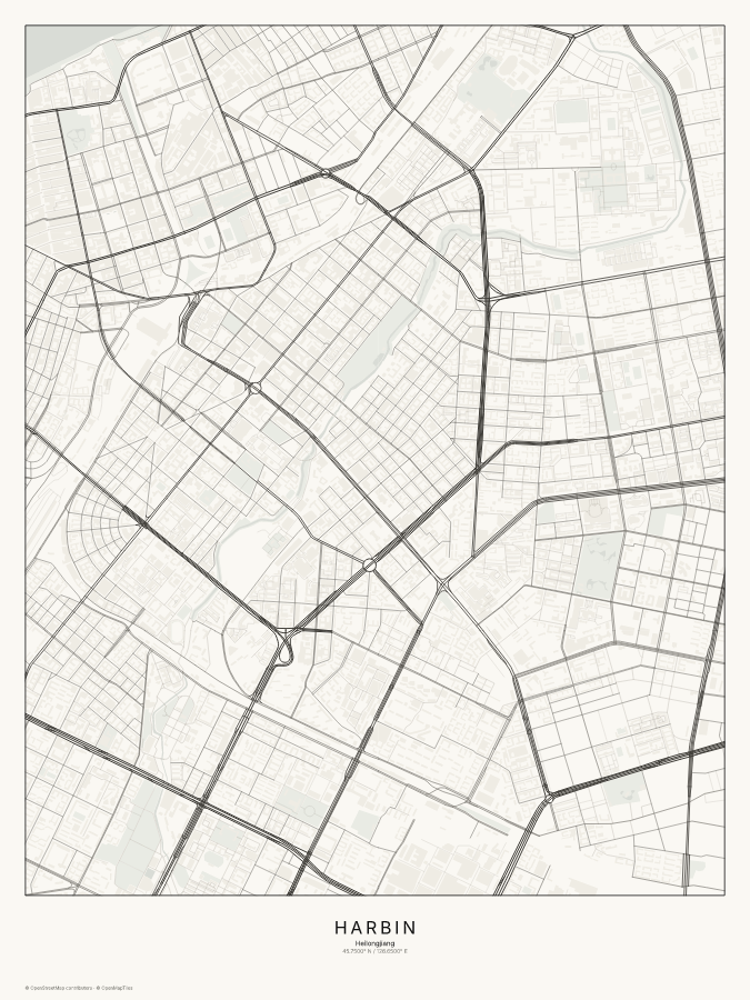 Harbin map poster, classic style