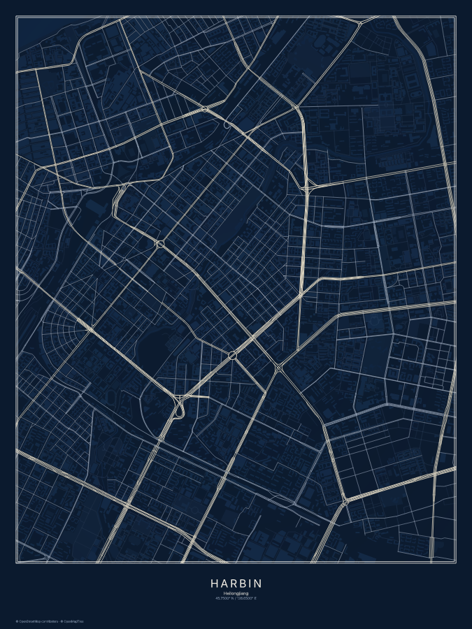 Harbin map poster, midnight style