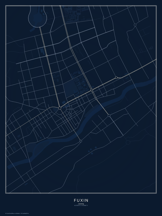 Fuxin map poster, midnight style