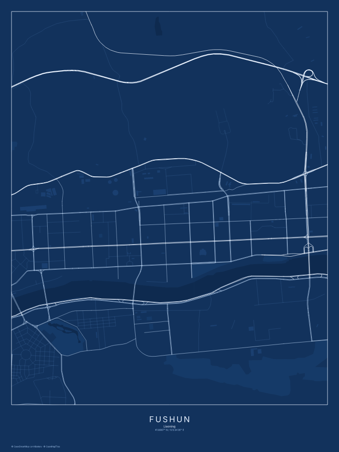 Fushun map poster, blueprint style