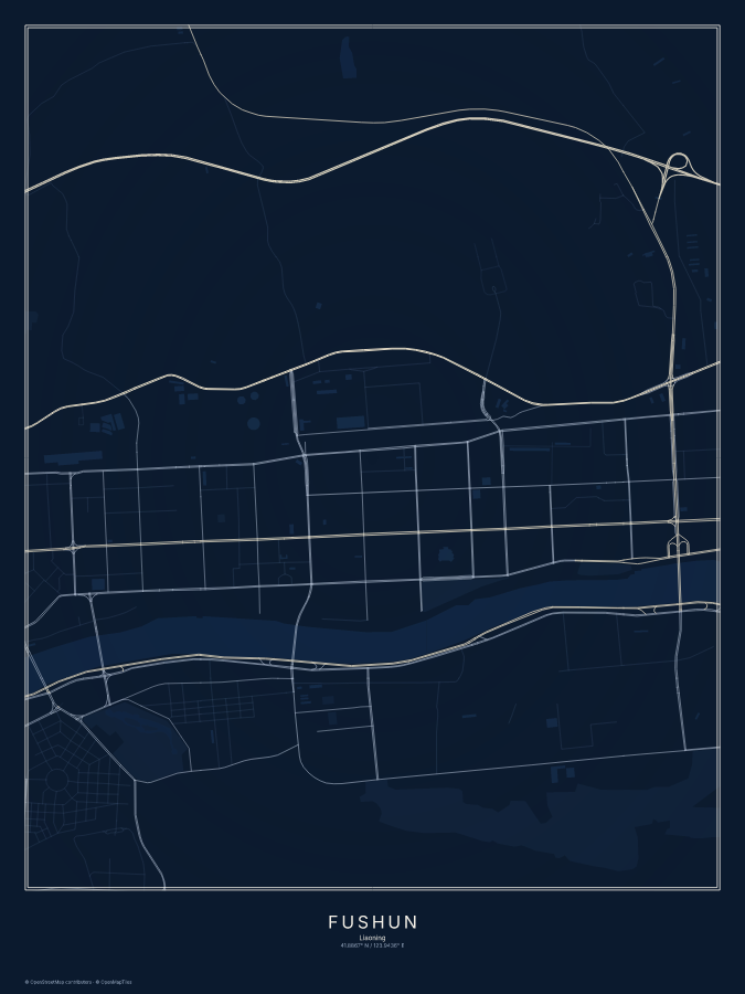 Fushun map poster, midnight style