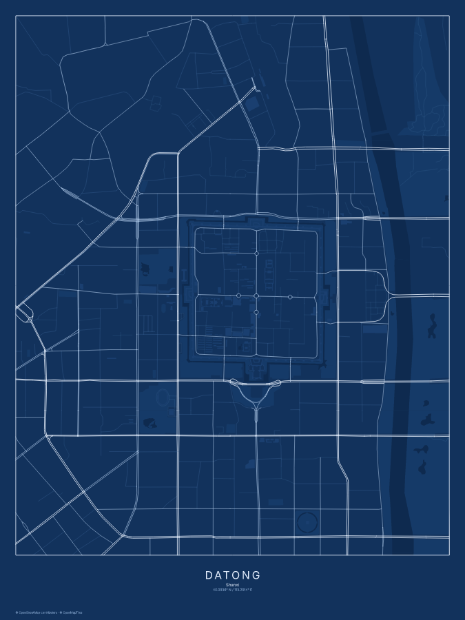 Datong map poster, blueprint style