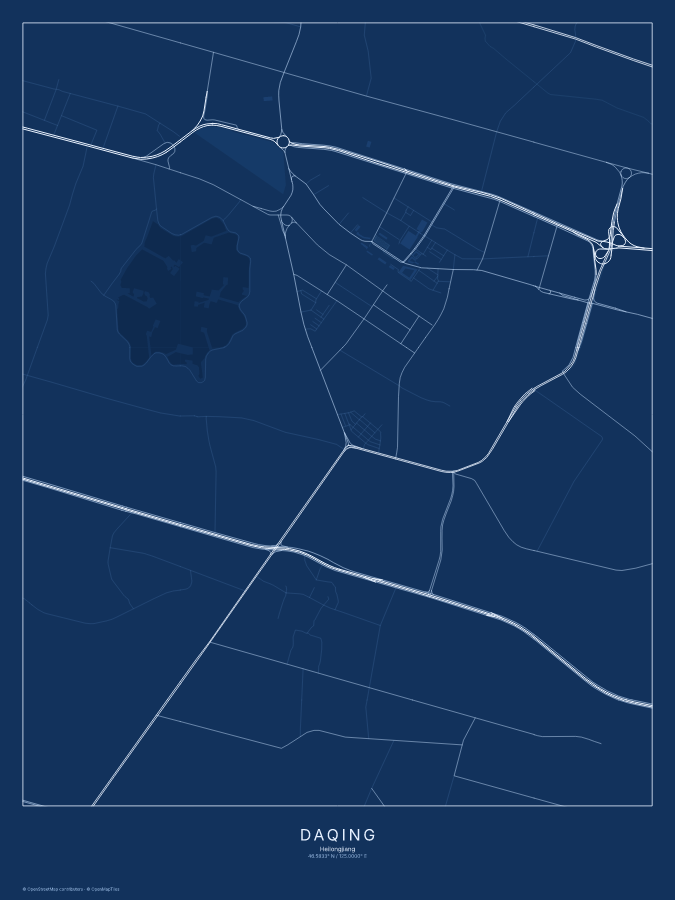 Daqing map poster, blueprint style