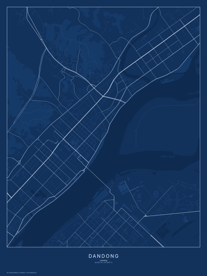 Dandong map poster, blueprint style