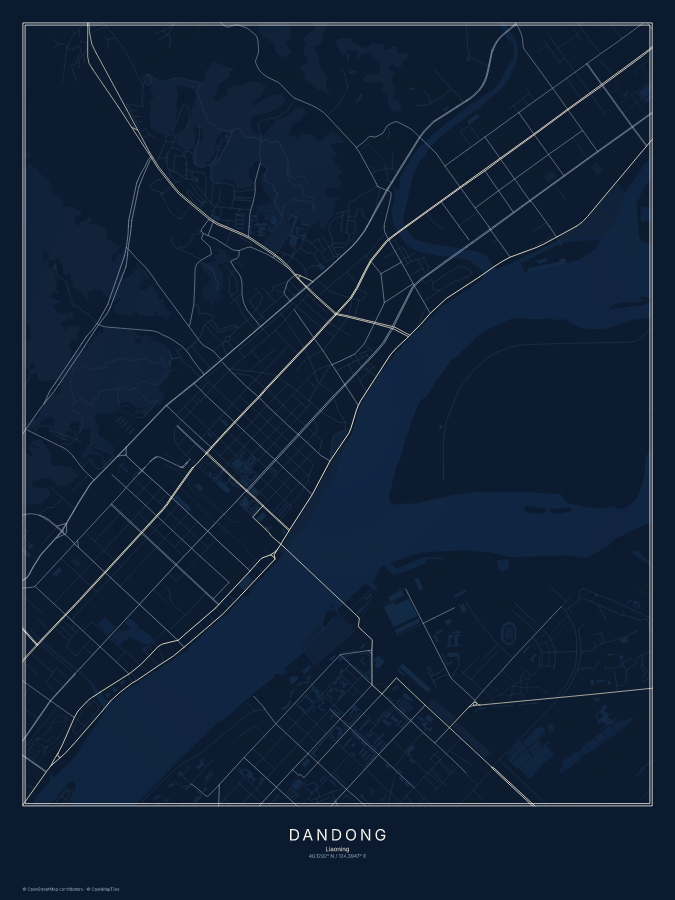Dandong map poster, midnight style