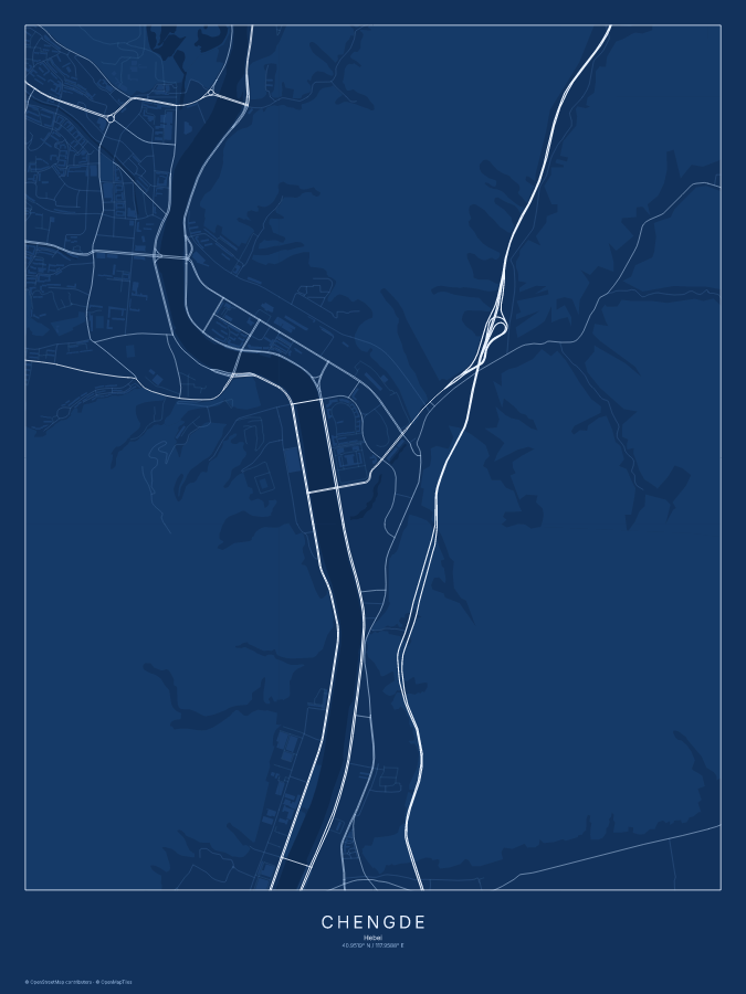 Chengde map poster, blueprint style