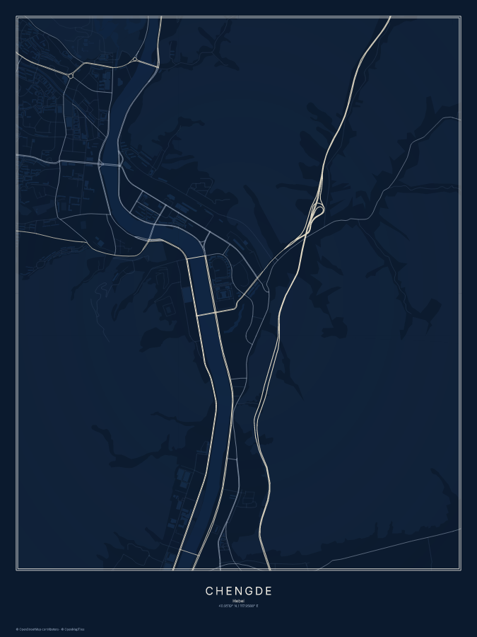 Chengde map poster, midnight style
