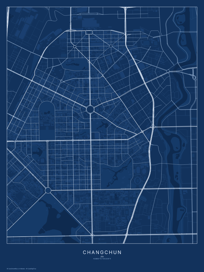 Changchun map poster, blueprint style