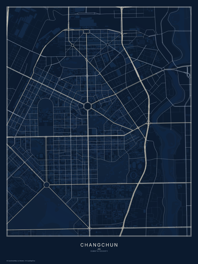 Changchun map poster, midnight style