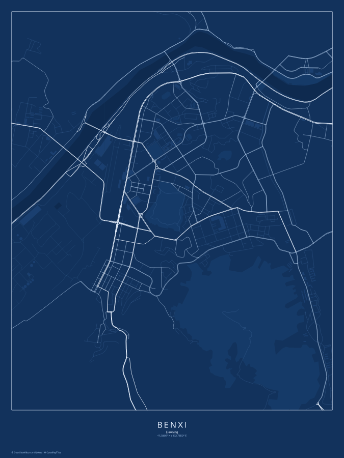 Benxi map poster, blueprint style