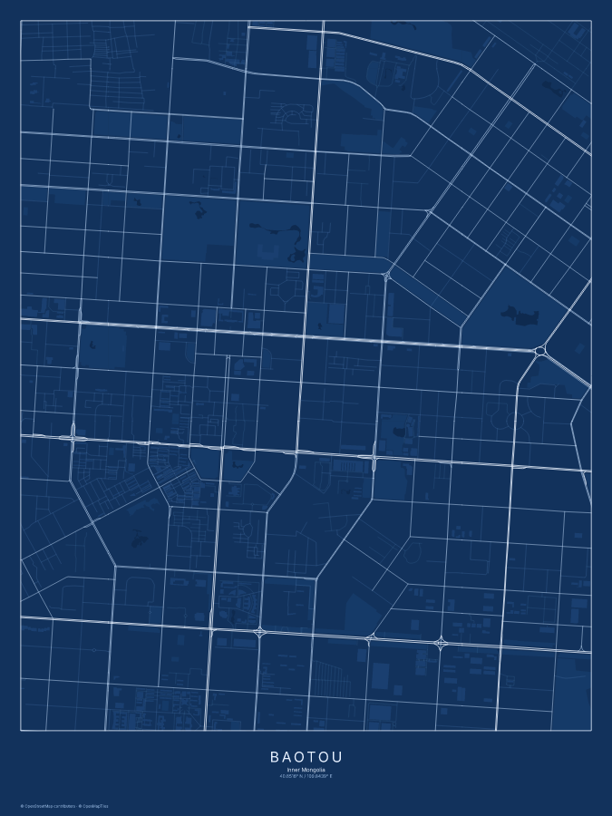 Baotou map poster, blueprint style