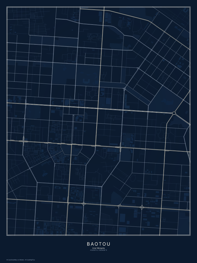 Baotou map poster, midnight style