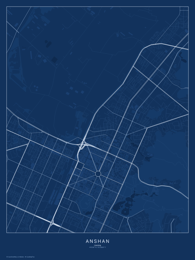Anshan map poster, blueprint style