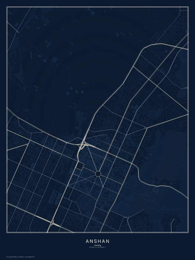 Anshan map poster, midnight style