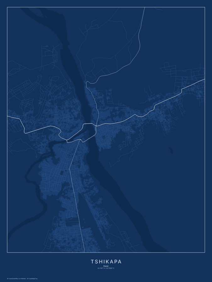 Tshikapa map poster, blueprint style