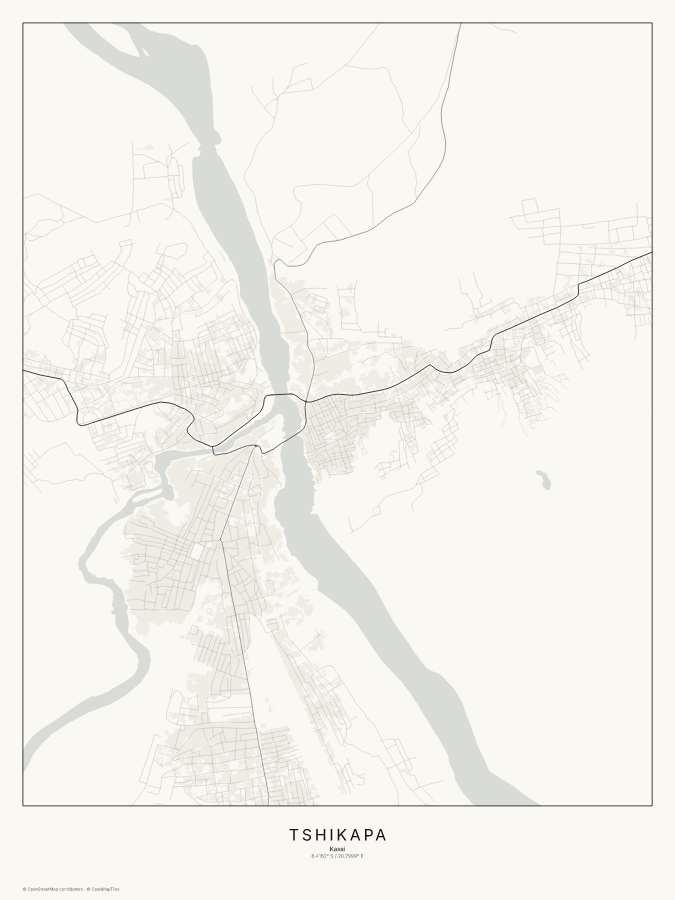 Tshikapa map poster, classic style