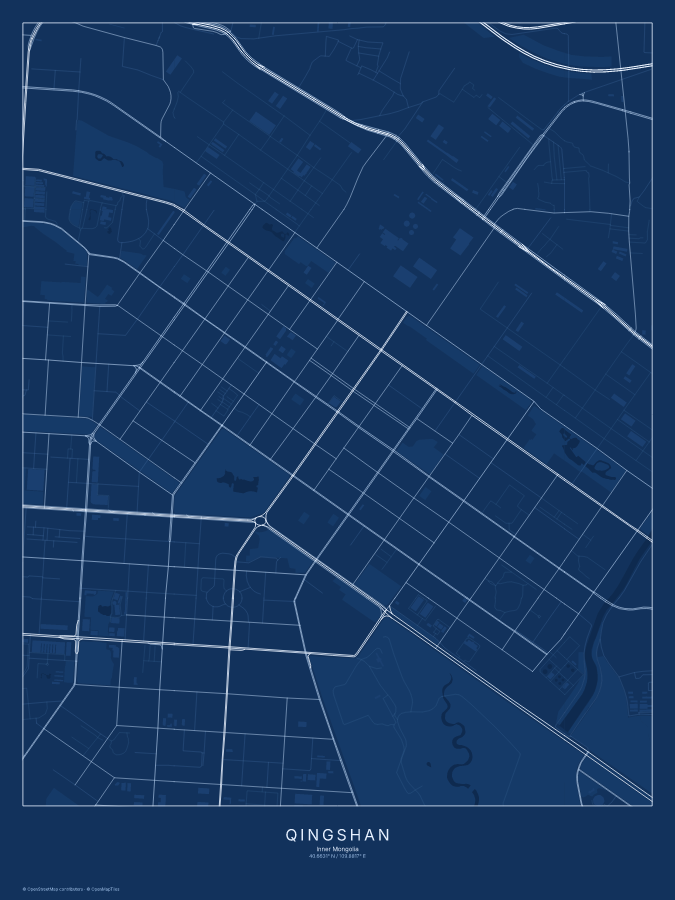 Qingshan map poster, blueprint style