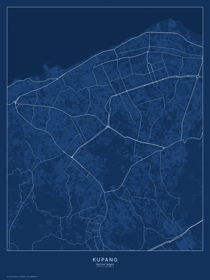 Kupang map poster, blueprint style