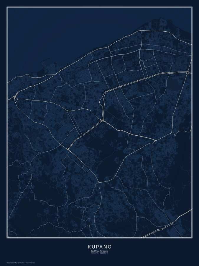 Kupang map poster, midnight style