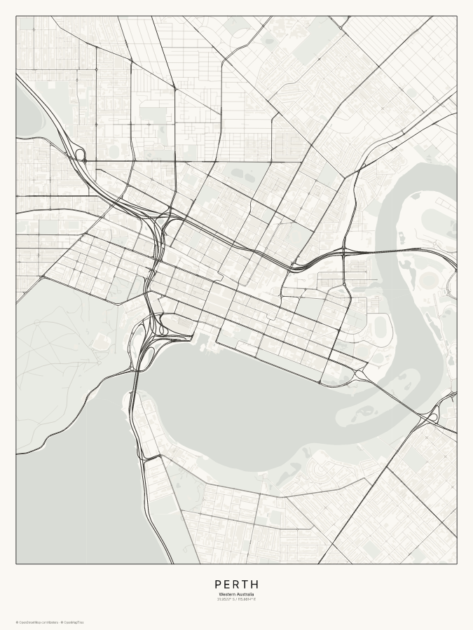 Perth map poster, classic style
